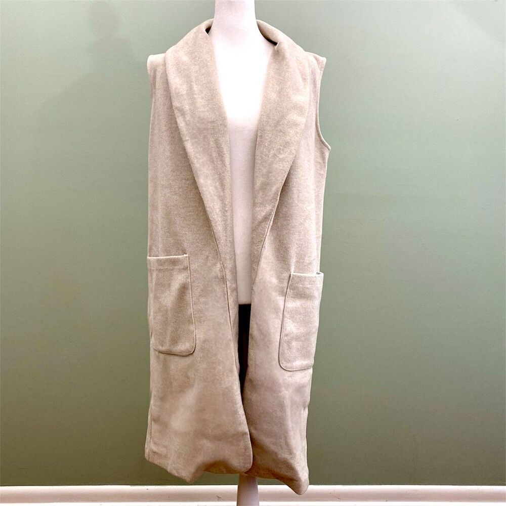Joie Cardigan Vest Womens XS Tan Open Front Long Drape Pockets Lagenlook